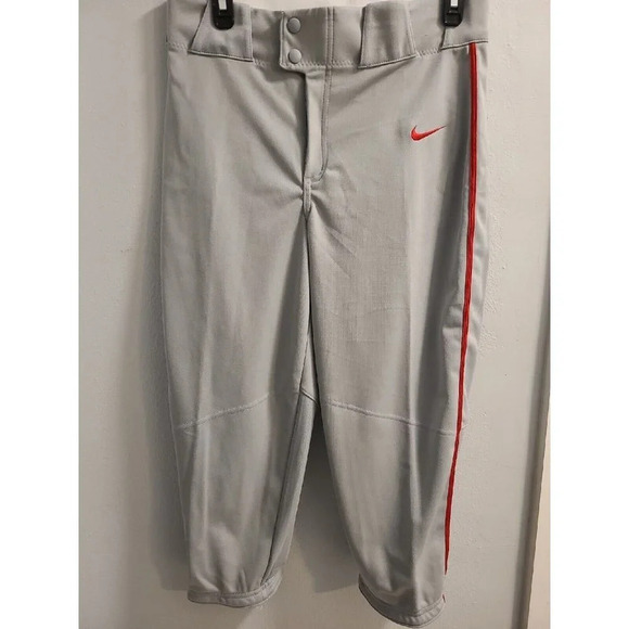 Nike Men's Vapor Baseball Knicker Pants Sz Small Gray Red Piped BQ6437-056 New - Picture 1 of 12
